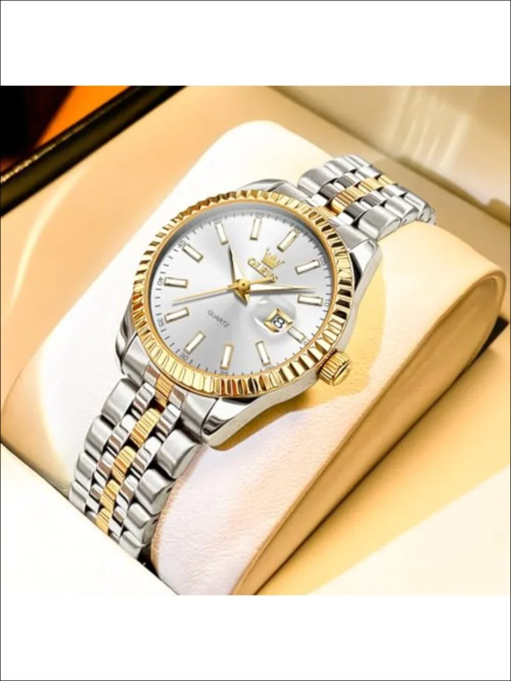 Stainless Steel Women's Dress Watch with Date Luminous Fluted Bezel